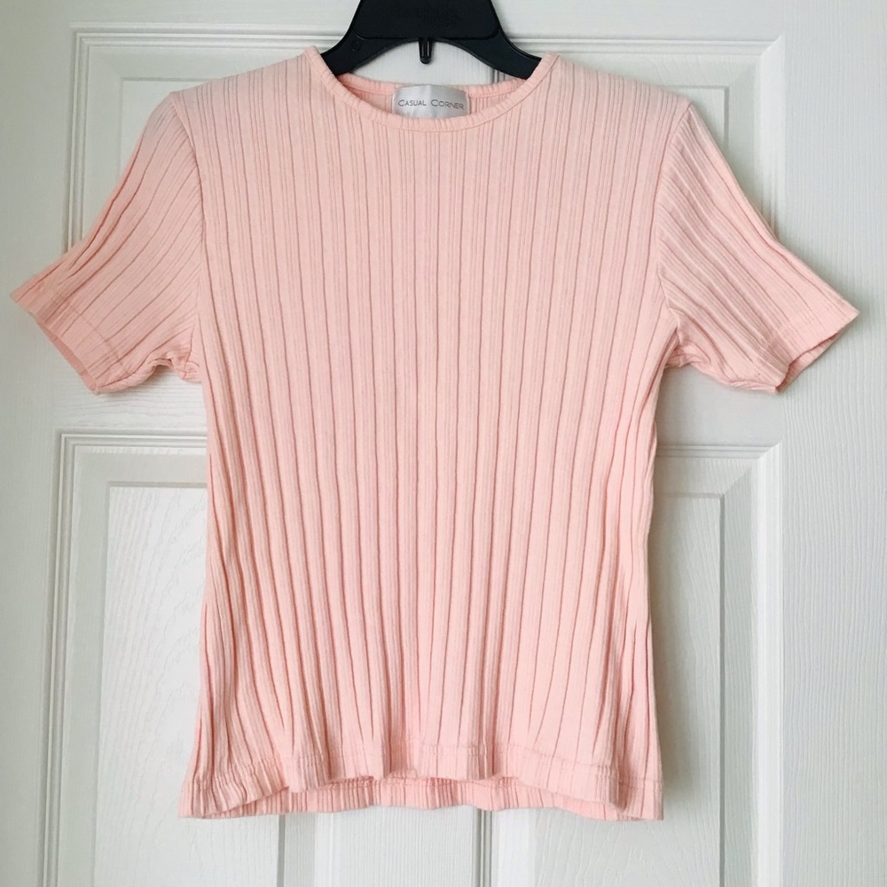 Vintage Casual Corner High Quality Pink Ribbed Short Sleeve Top